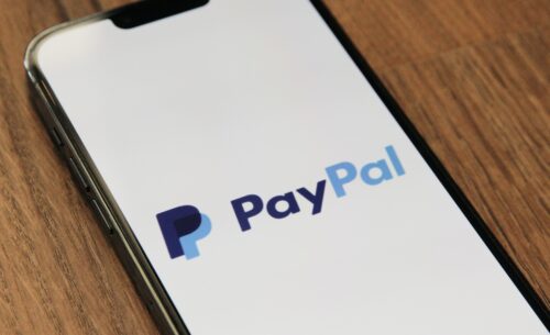 close up shot of the paypal logo on a phone