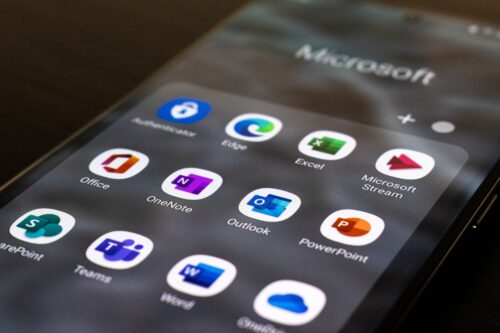 close up of microsoft apps on a phone